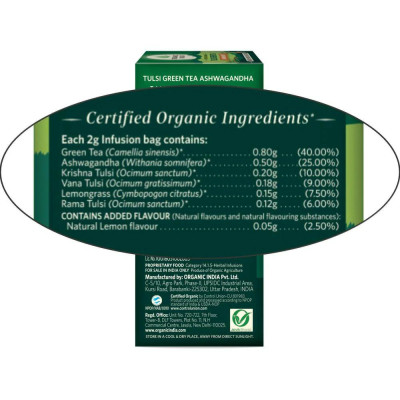 Tulsi Green Tea  Ashwagandha 25 bags  Organic India