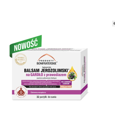 Balsam Jerozolimski na gardło  z prawoślazem 32 pastylki do ssania Produkty Bonifraterskie