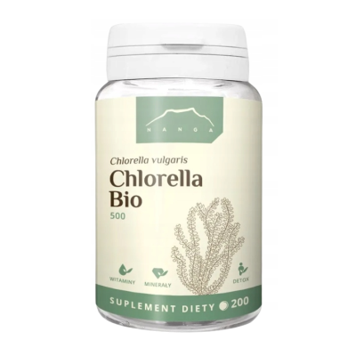 Chlorella BIO w tabletkach 500mg (ok 200  szt.) Nanga