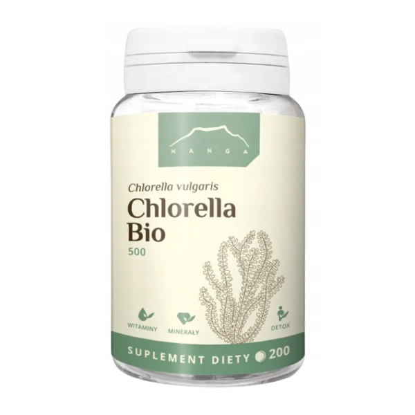 Chlorella BIO w tabletkach 500mg (ok 200  szt.) Nanga