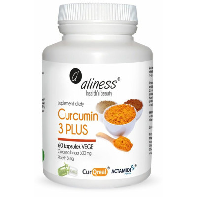 Kurkuma ekstrakt "Curcumin 3 Plus"  z piperyną 500mg/5mg x 60 kaps. Aliness