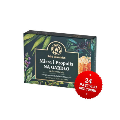 Mirra i propolis na gardło bez cukru 24  pastylek  Herbal Monasterium