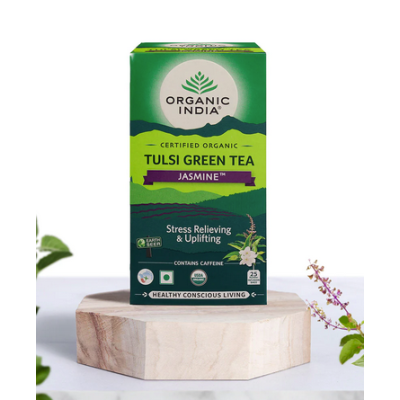 Tulsi Green tea Jasmine (tulsi z zieloną  herbatą i jaśminem) 25 saszetek Organic India