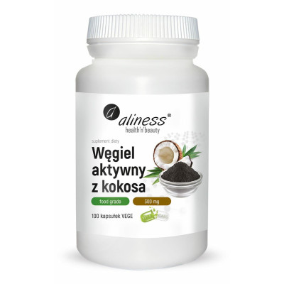 Węgiel aktywny z kokosa Food Grade 300  mg x 100 Vege caps.