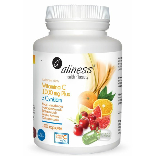 Witamina C 1000 mg z CYNKIEM PLUS  bioflaw, rutyna, acer. x 100 VEGE kaps. Aliness