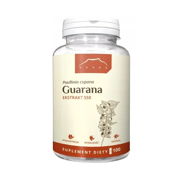 Guarana 22% ekstrakt 100 kapsułek x 550  mg Nanga