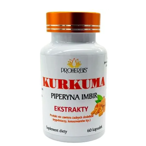 Kurkuma,pieprz,imbir 60 kaps.  Proherbis