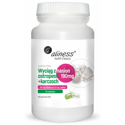 Ekstrakt z nasion ostropestu 190 mg +  karczoch x 100 Vege caps Aliness