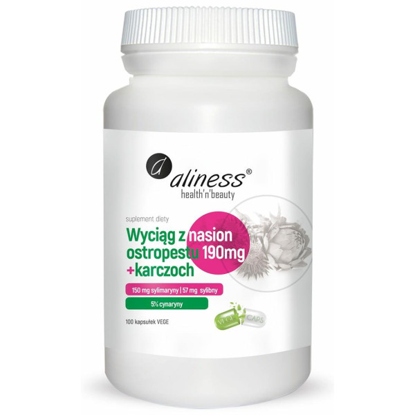 Ekstrakt z nasion ostropestu 190 mg +  karczoch x 100 Vege caps Aliness