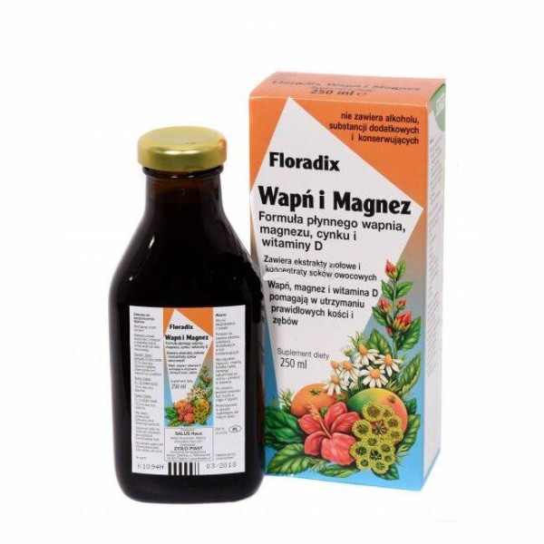 Floradix Wapń i Magnez (wapń, magnez,  cynk, wit.D) 250ml