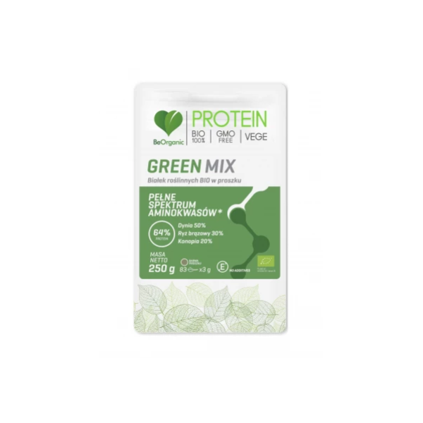 Green MIX białek roślinnych BIO 250  g BeOrganic