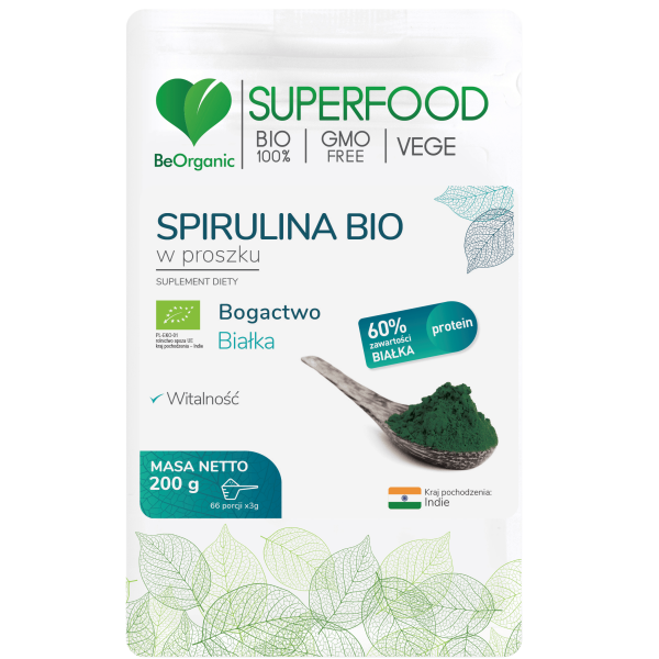 Spirulina BIO w proszku 200g BeOrganic