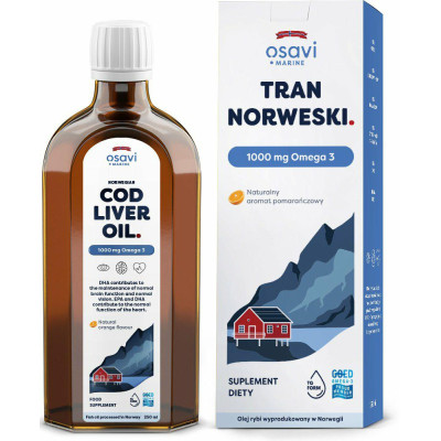 Tran Norweski 1000mg Omega 3 pomarańcza  250ml Osavi