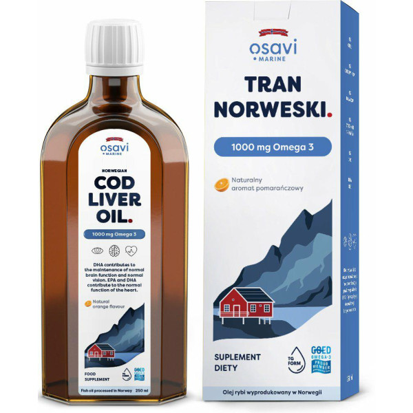Tran Norweski 1000mg Omega 3 pomarańcza  250ml Osavi
