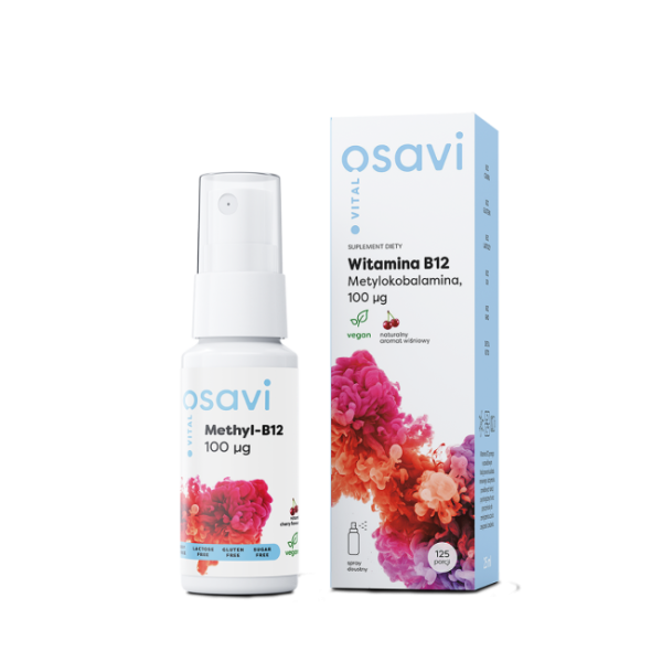 Witamina B12, Metylokobalamina, 100 µg  - 25 ml spray doustny, smak wiśniowy Osavi