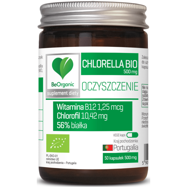 Chlorella BIO 500mg 50 kapsułek  BeOrganic