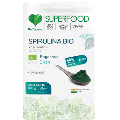 Spirulina BIO w proszku 200g BeOrganic