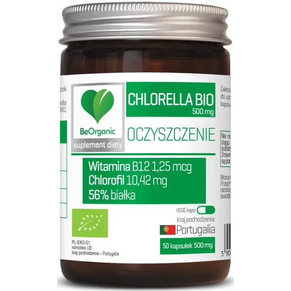 Chlorella BIO 500mg 50 kapsułek  BeOrganic