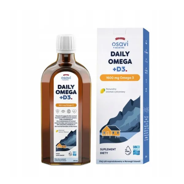 Daily Omega + D3 1600mg Omega 3 cytryna  250ml Osavi