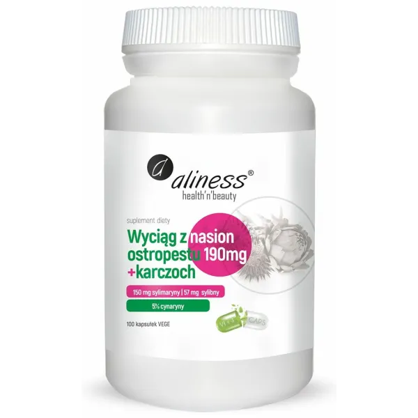 Ekstrakt z nasion ostropestu 190 mg +  karczoch x 100 Vege caps Aliness