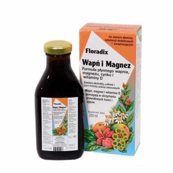 Floradix Wapń i Magnez (wapń, magnez,  cynk, wit.D) 250ml