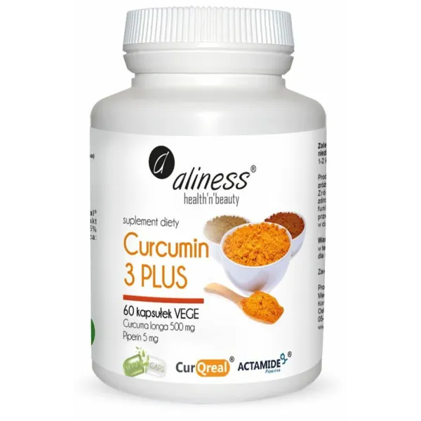 Kurkuma ekstrakt "Curcumin 3 Plus"  z piperyną 500mg/5mg x 60 kaps. Aliness