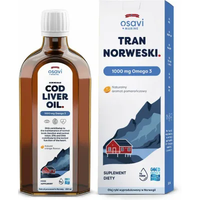 Tran Norweski 1000mg Omega 3 pomarańcza  250ml Osavi