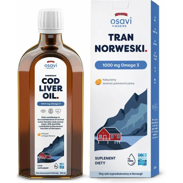 Tran Norweski 1000mg Omega 3 pomarańcza  250ml Osavi