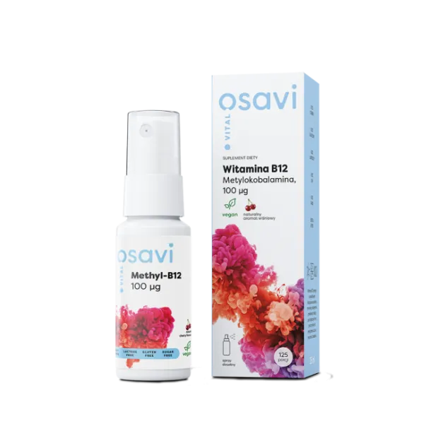 Witamina B12, Metylokobalamina, 100 µg  - 25 ml spray doustny, smak wiśniowy Osavi