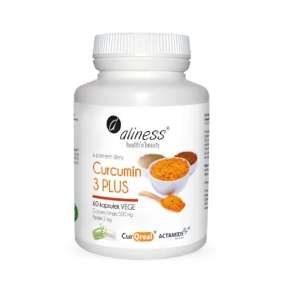 Kurkuma ekstrakt `Curcumin 3 Plus` z piperyną 500mg/5mg x 60 kaps. Aliness