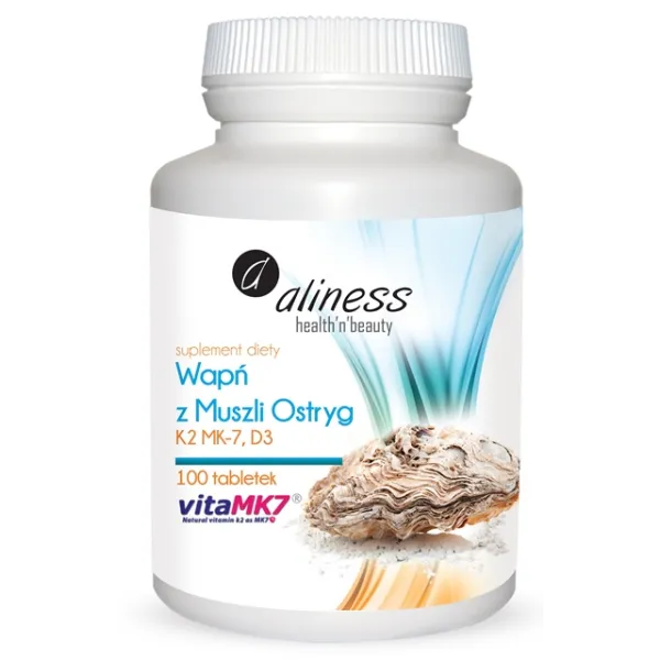 Wapń z muszli ostryg z K2 i D3 100 tabl Aliness