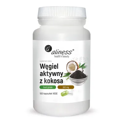 Węgiel aktywny z kokosa Food Grade 300 mg x 100 Vege caps. Węgiel aktywny z kokosa Food Grade 300 mg x 100 Vege caps.