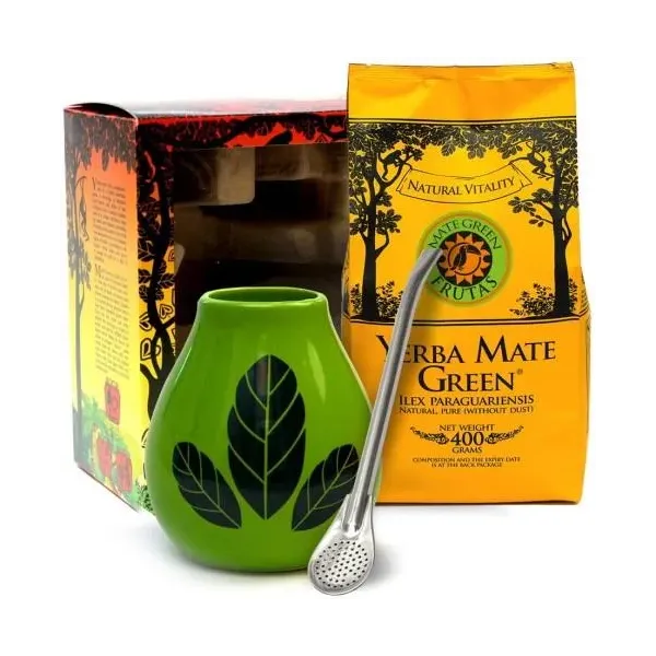 Zestaw w pudełku Exclusive Flor De Limonero 200g + Bombilla Liza + Matero Hoja Zielona