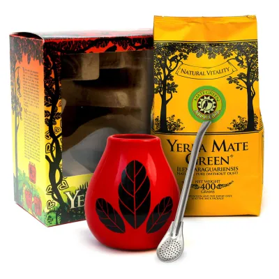 Zestaw w pudełku Mate Green Silueta 400g + Bombilla Liza + Hoja Red